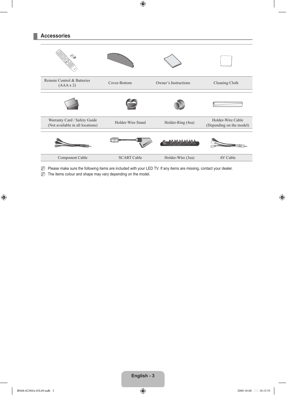 Accessories | Samsung UE40B6000VP User Manual | Page 5 / 494