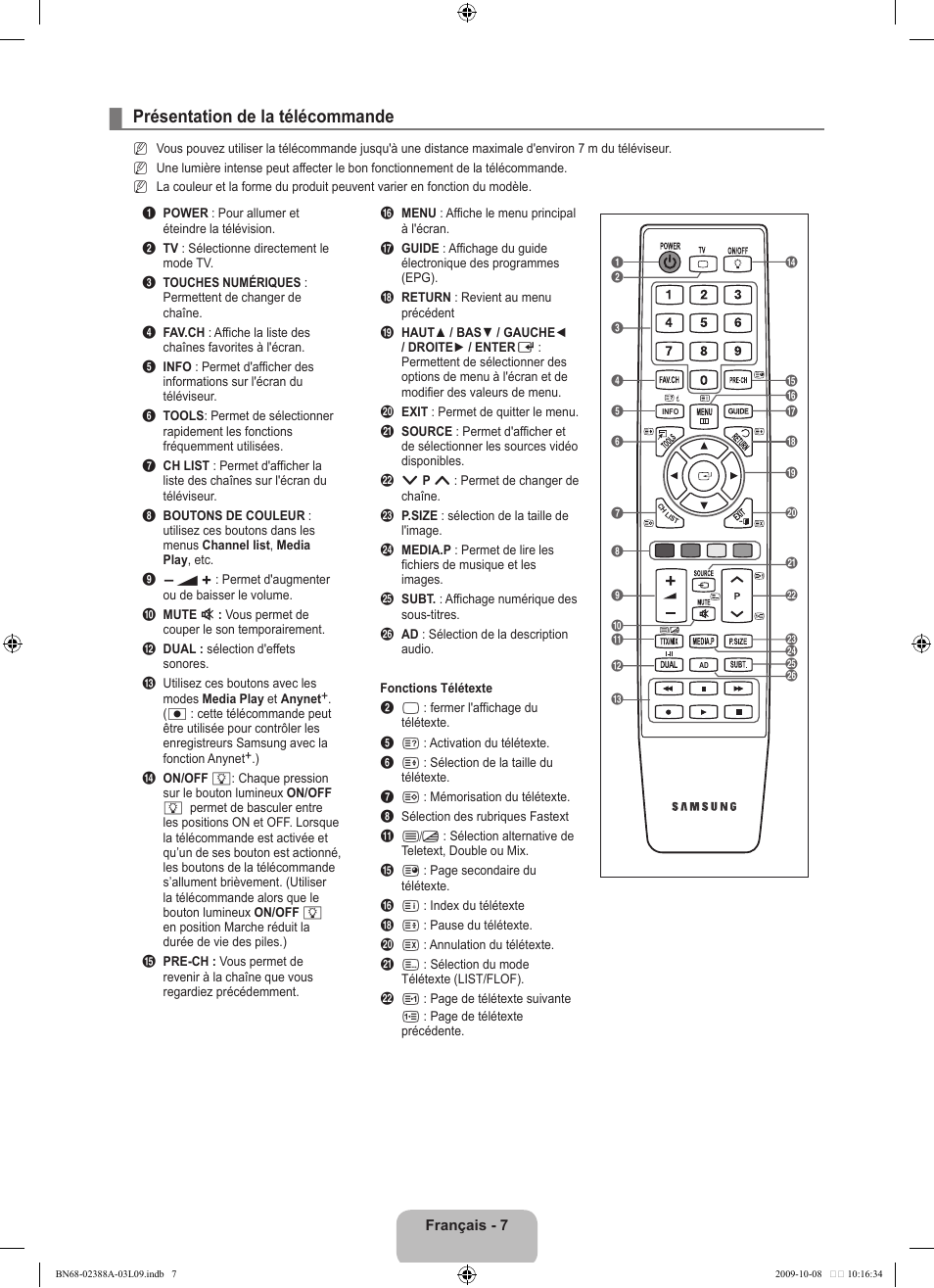 Présentation de la télécommande | Samsung UE40B6000VP User Manual | Page 75 / 494