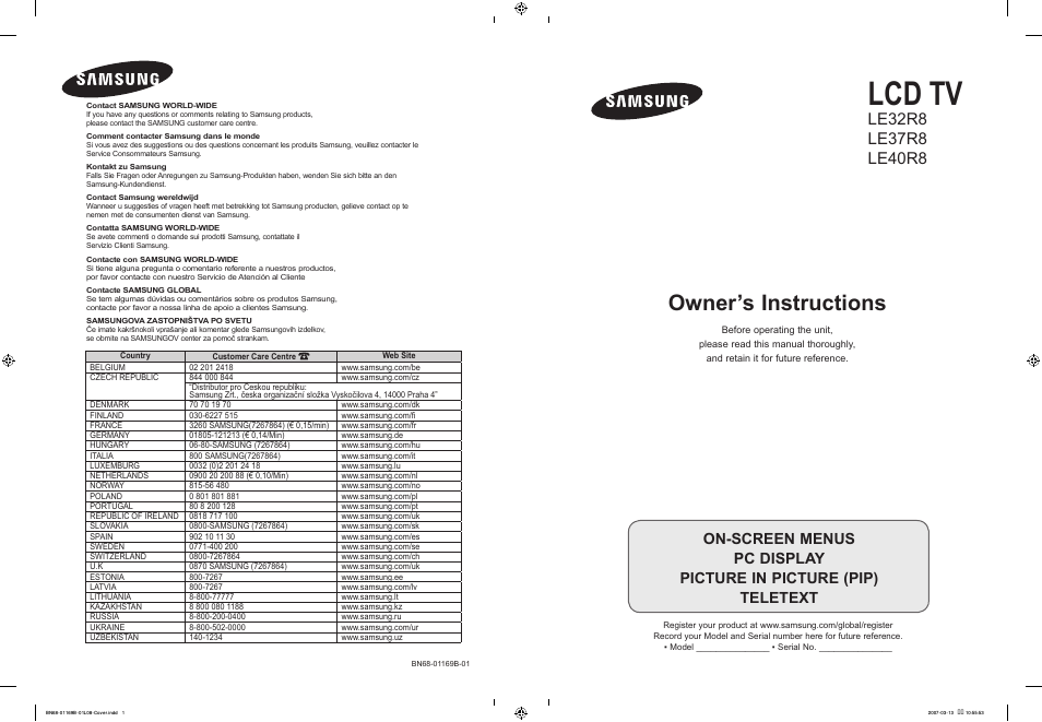 Samsung LE40R87BD User Manual | 498 pages