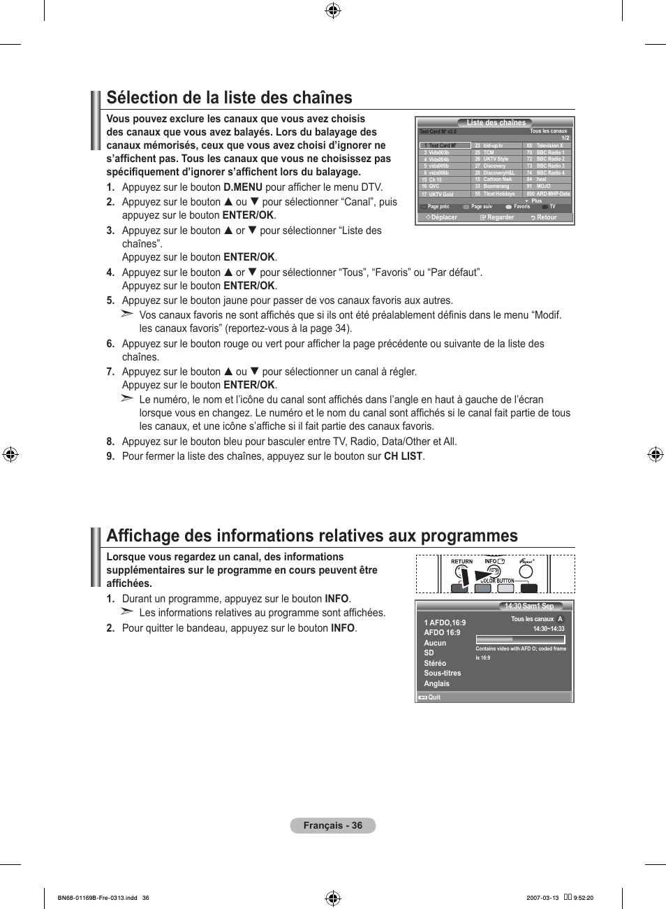 Sélection de la liste des chaînes | Samsung LE40R87BD User Manual | Page 100 / 498