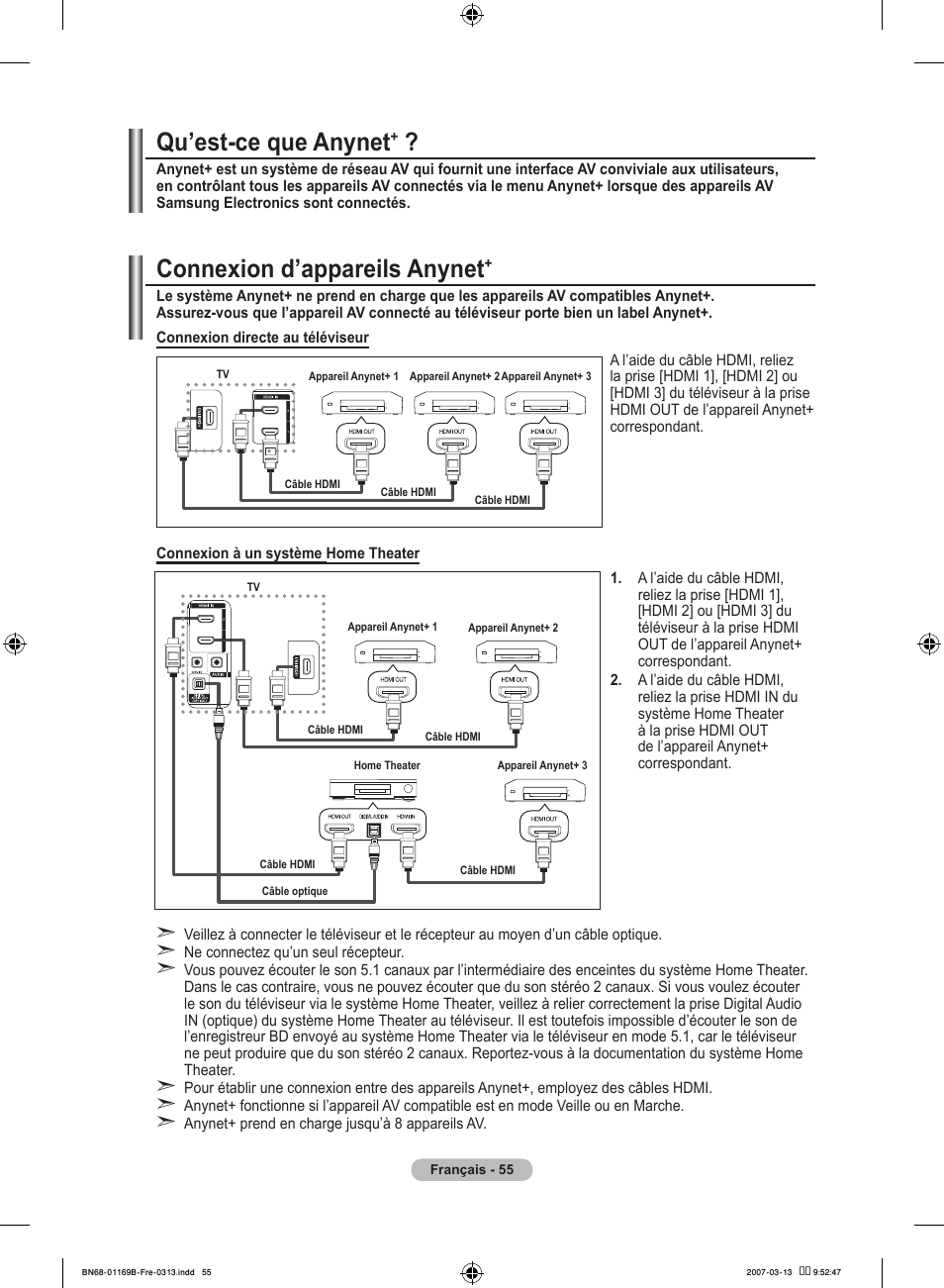 Qu’est-ce que anynet, Connexion d’appareils anynet | Samsung LE40R87BD User Manual | Page 119 / 498