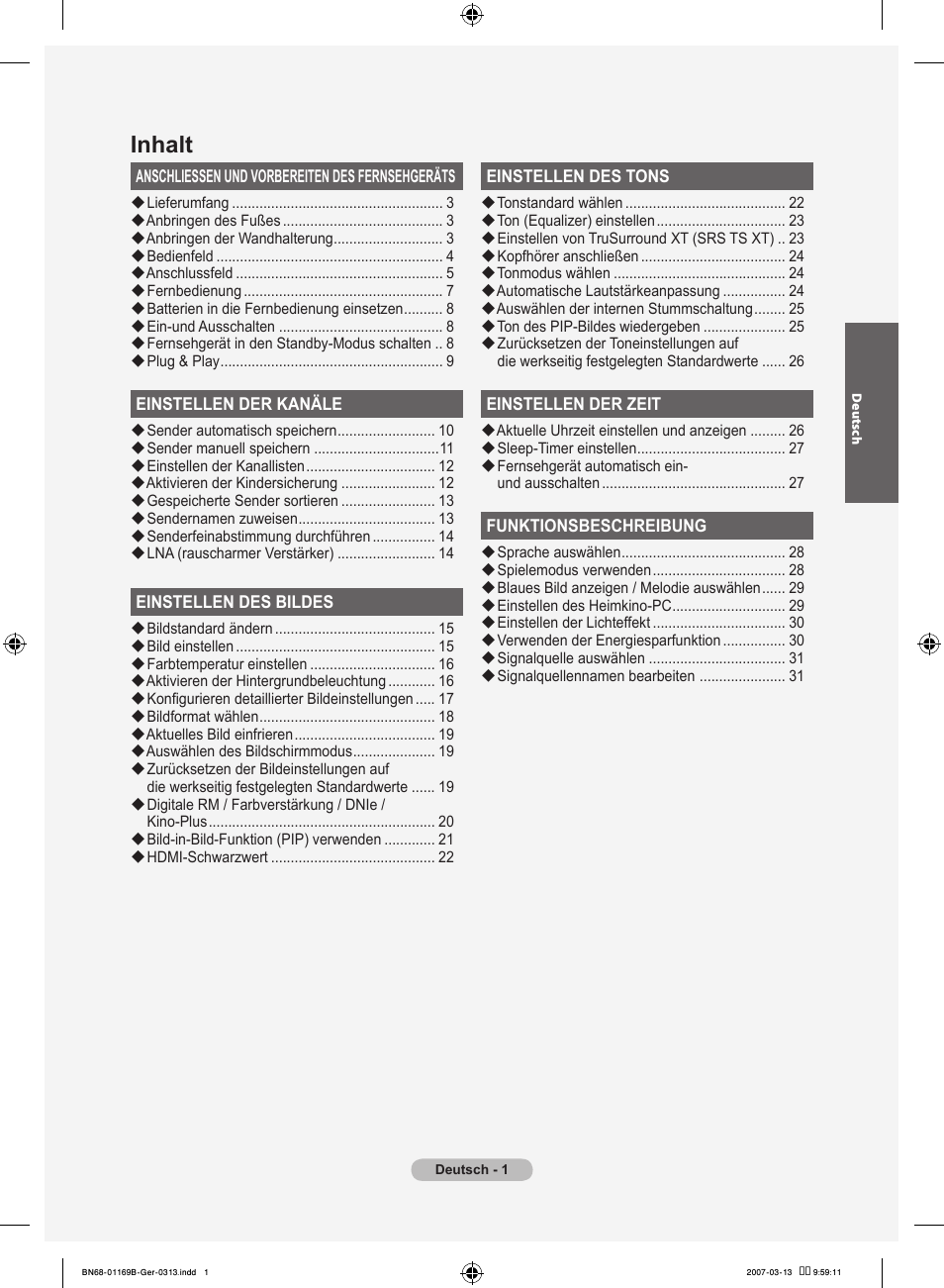 Inhalt | Samsung LE40R87BD User Manual | Page 127 / 498