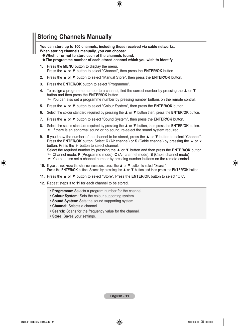 Storing channels manually | Samsung LE40R87BD User Manual | Page 13 / 498