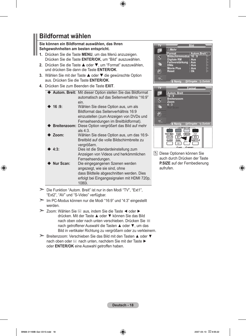 Bildformat wählen | Samsung LE40R87BD User Manual | Page 144 / 498