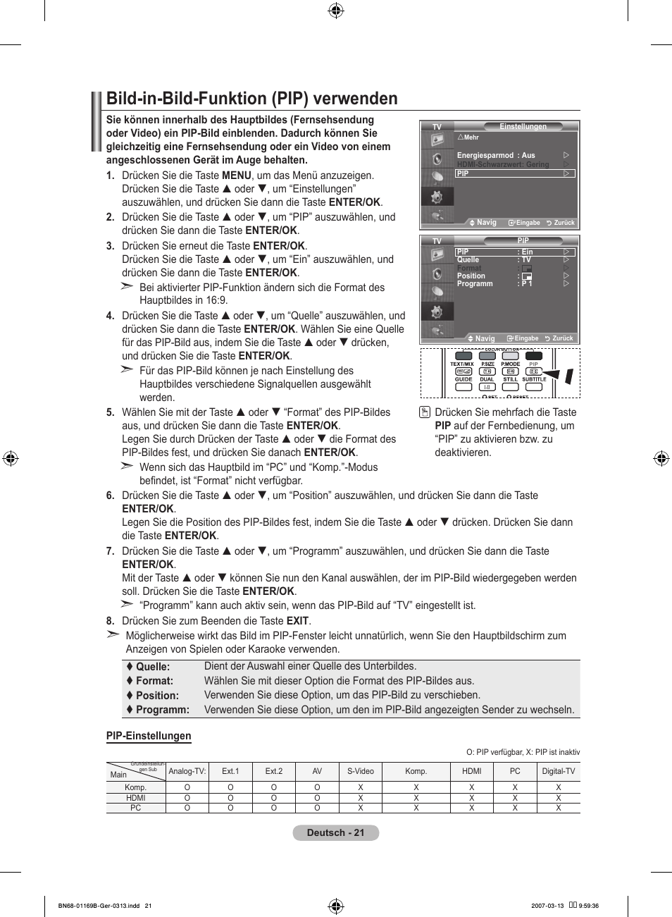 Bild-in-bild-funktion (pip) verwenden | Samsung LE40R87BD User Manual | Page 147 / 498