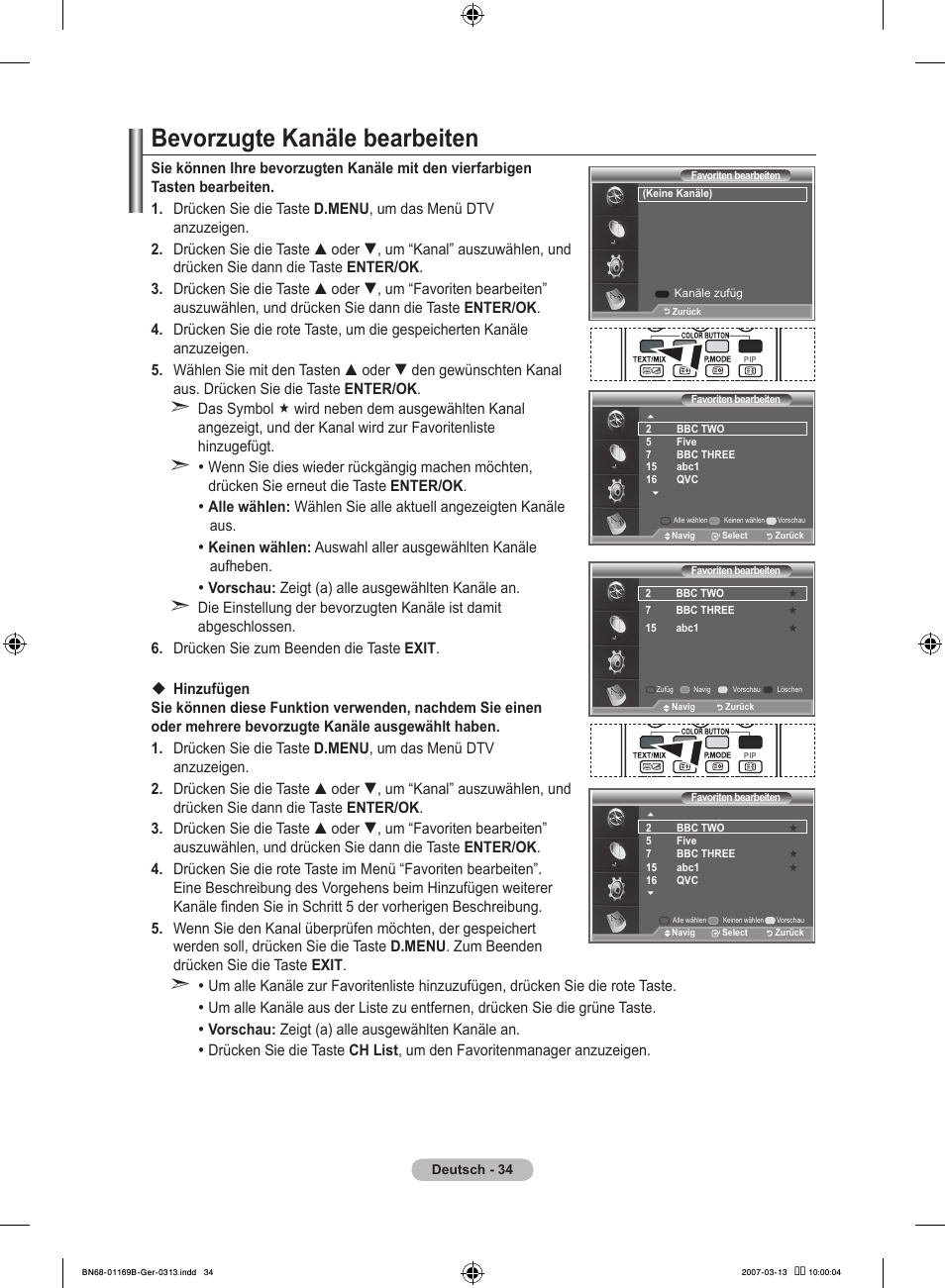 Bevorzugte kanäle bearbeiten | Samsung LE40R87BD User Manual | Page 160 / 498