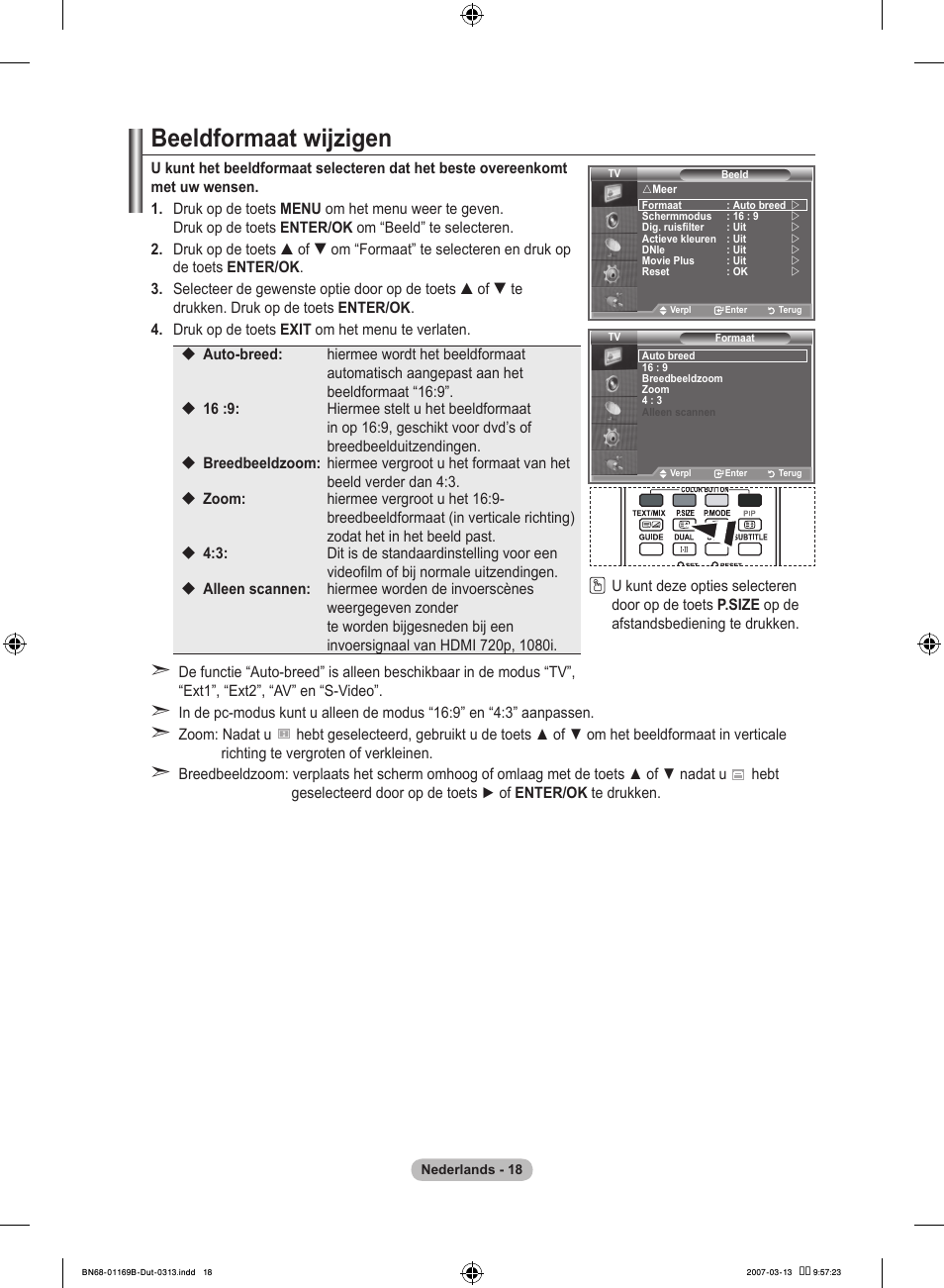 Beeldformaat wijzigen | Samsung LE40R87BD User Manual | Page 206 / 498