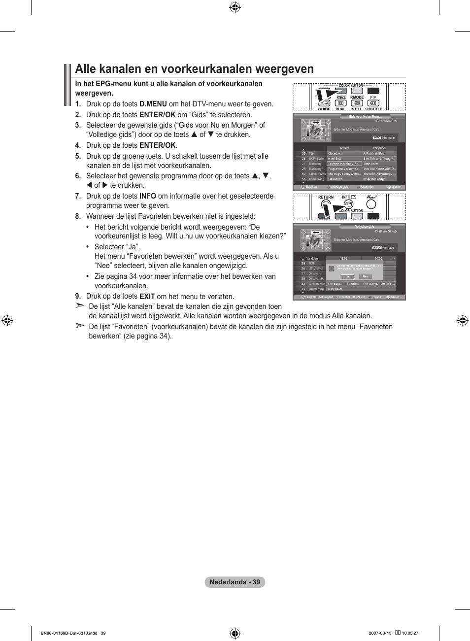 Alle kanalen en voorkeurkanalen weergeven | Samsung LE40R87BD User Manual | Page 227 / 498