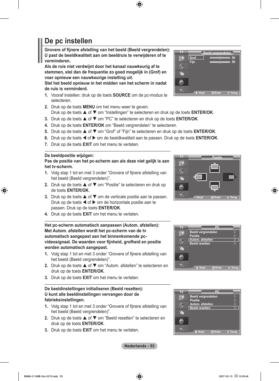 De pc instellen | Samsung LE40R87BD User Manual | Page 241 / 498