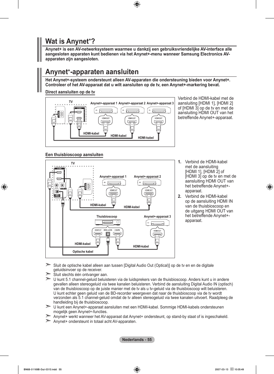 Wat is anynet, Anynet, Apparaten aansluiten | Samsung LE40R87BD User Manual | Page 243 / 498