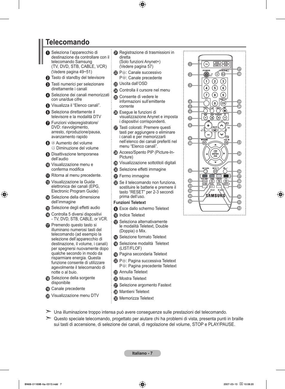 Telecomando | Samsung LE40R87BD User Manual | Page 257 / 498