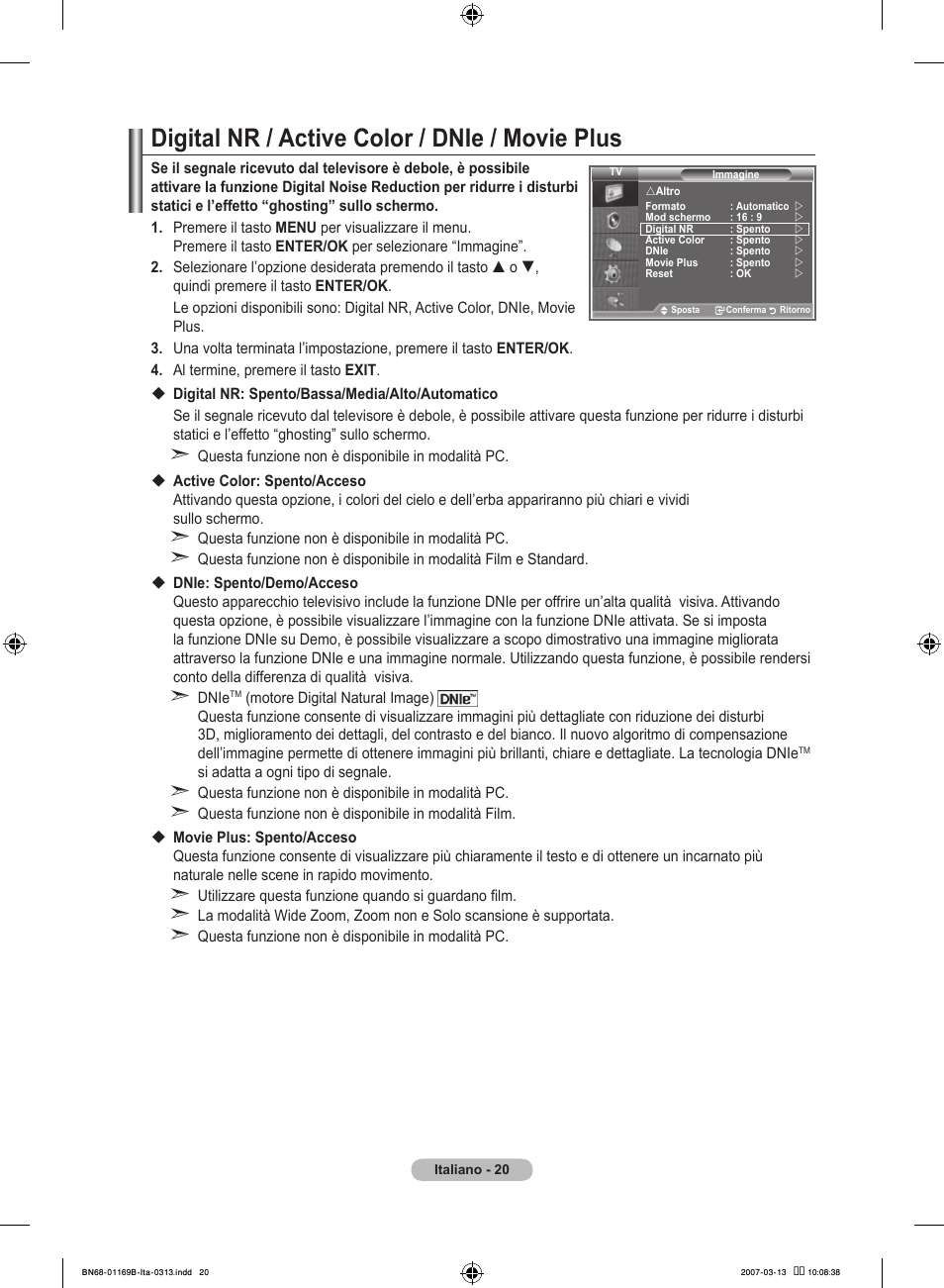 Digital nr / active color / dnie / movie plus | Samsung LE40R87BD User Manual | Page 270 / 498