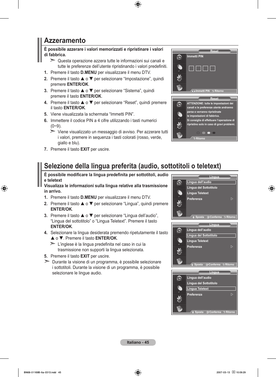 Azzeramento | Samsung LE40R87BD User Manual | Page 295 / 498