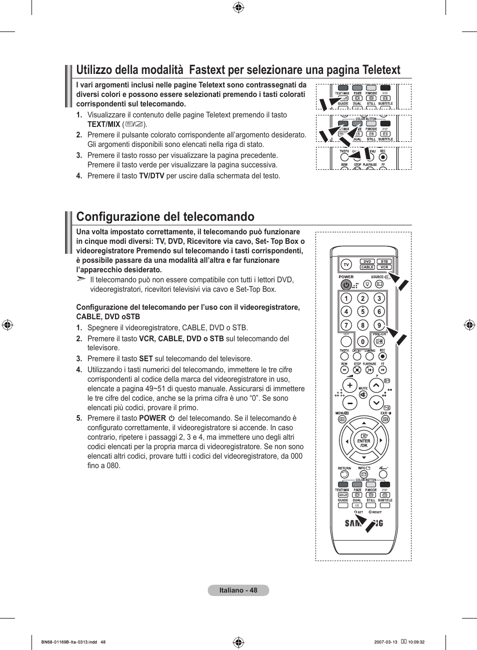 Configurazione del telecomando | Samsung LE40R87BD User Manual | Page 298 / 498