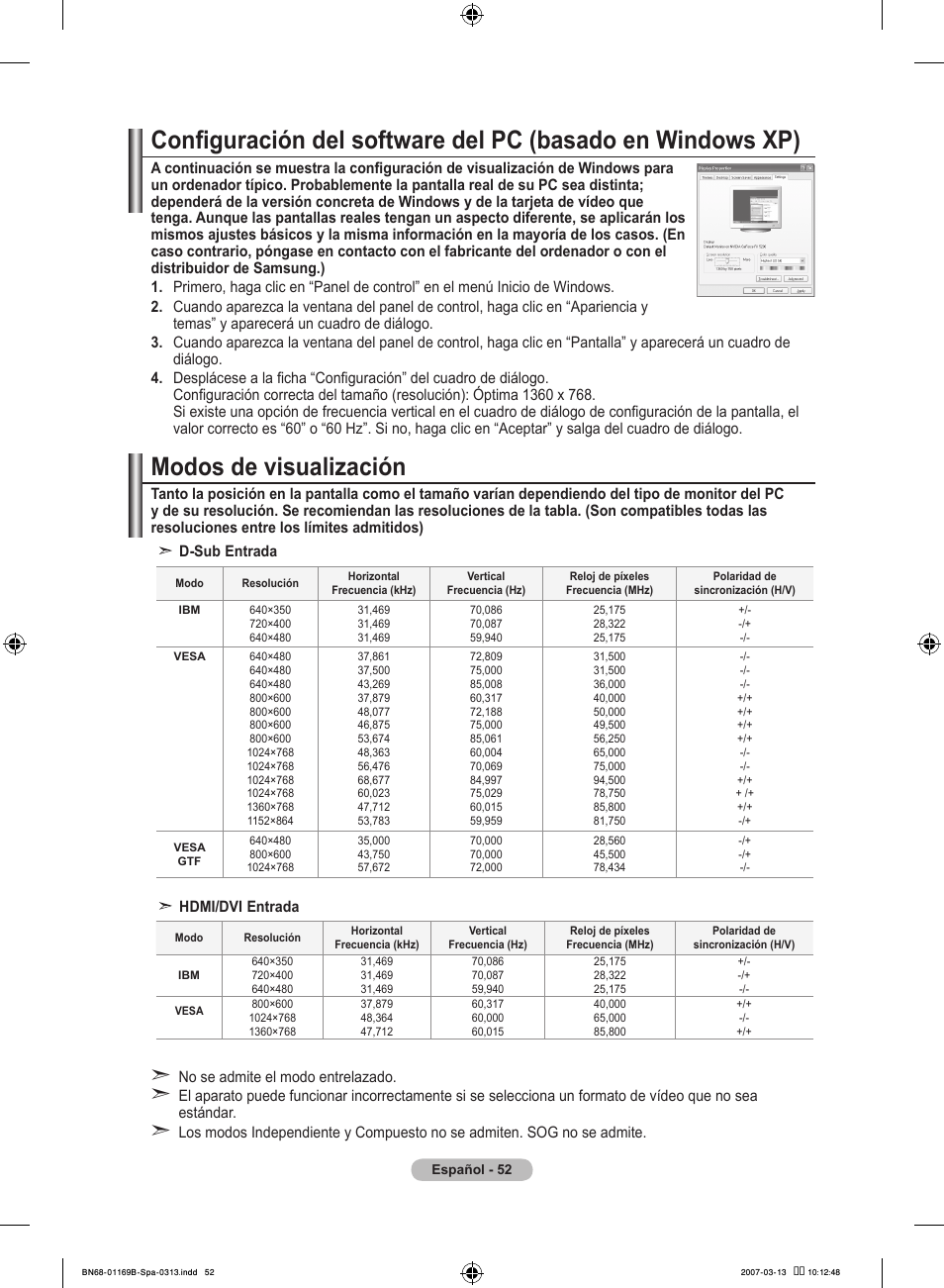 Modos de visualización | Samsung LE40R87BD User Manual | Page 364 / 498