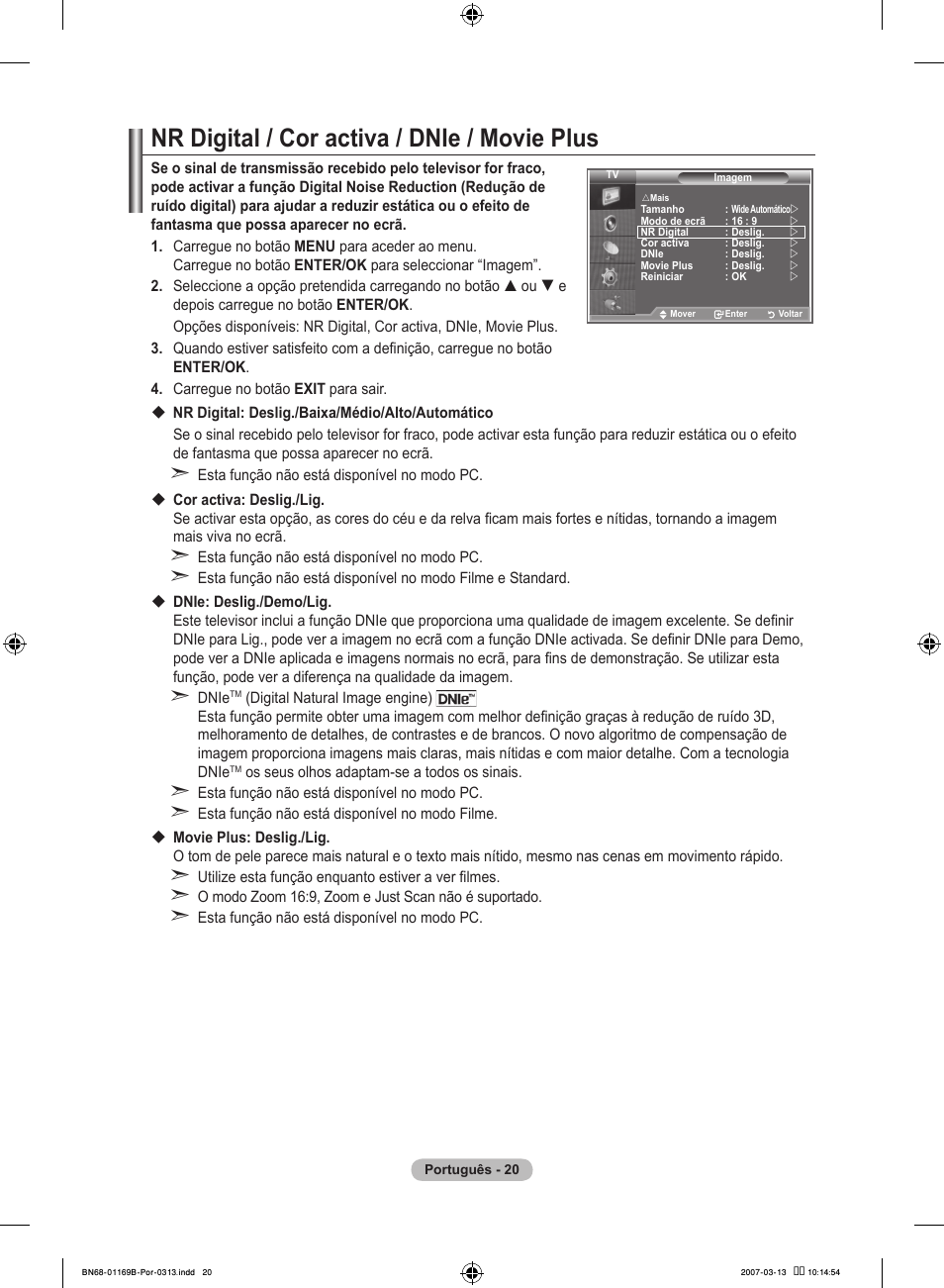 Nr digital / cor activa / dnie / movie plus | Samsung LE40R87BD User Manual | Page 394 / 498