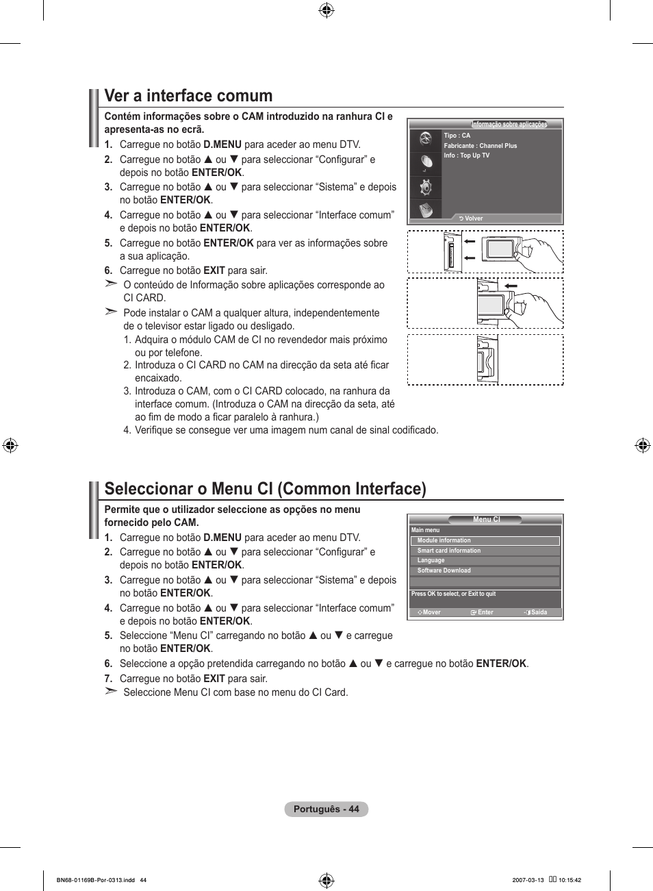 Ver a interface comum, Seleccionar o menu ci (common interface) | Samsung LE40R87BD User Manual | Page 418 / 498