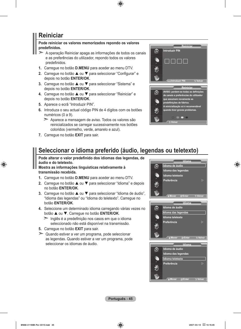 Reiniciar | Samsung LE40R87BD User Manual | Page 419 / 498