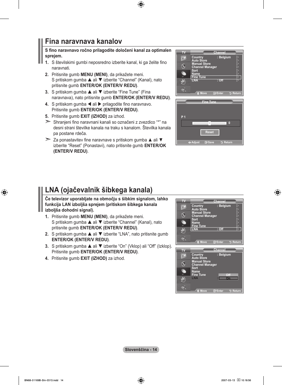 Fina naravnava kanalov, Lna (ojačevalnik šibkega kanala) | Samsung LE40R87BD User Manual | Page 450 / 498