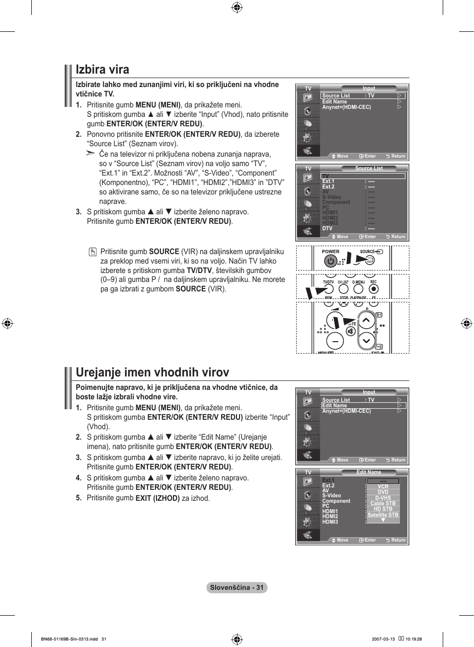 Izbira vira, Urejanje imen vhodnih virov | Samsung LE40R87BD User Manual | Page 467 / 498