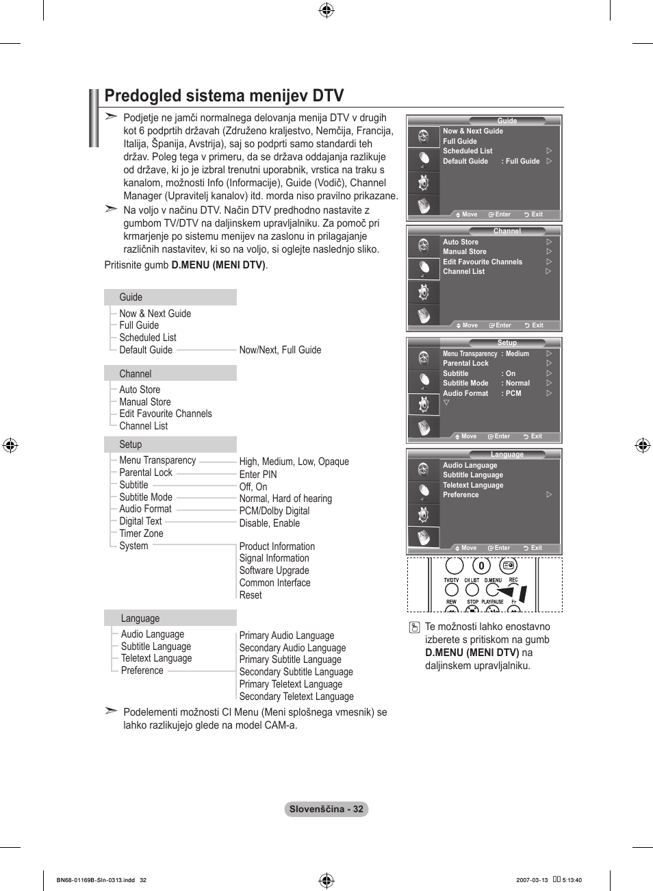 Predogled sistema menijev dtv | Samsung LE40R87BD User Manual | Page 468 / 498