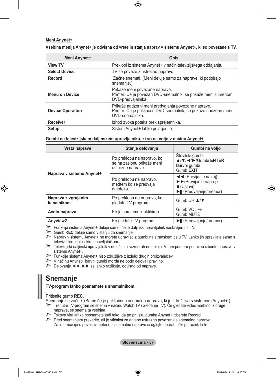 Snemanje | Samsung LE40R87BD User Manual | Page 493 / 498