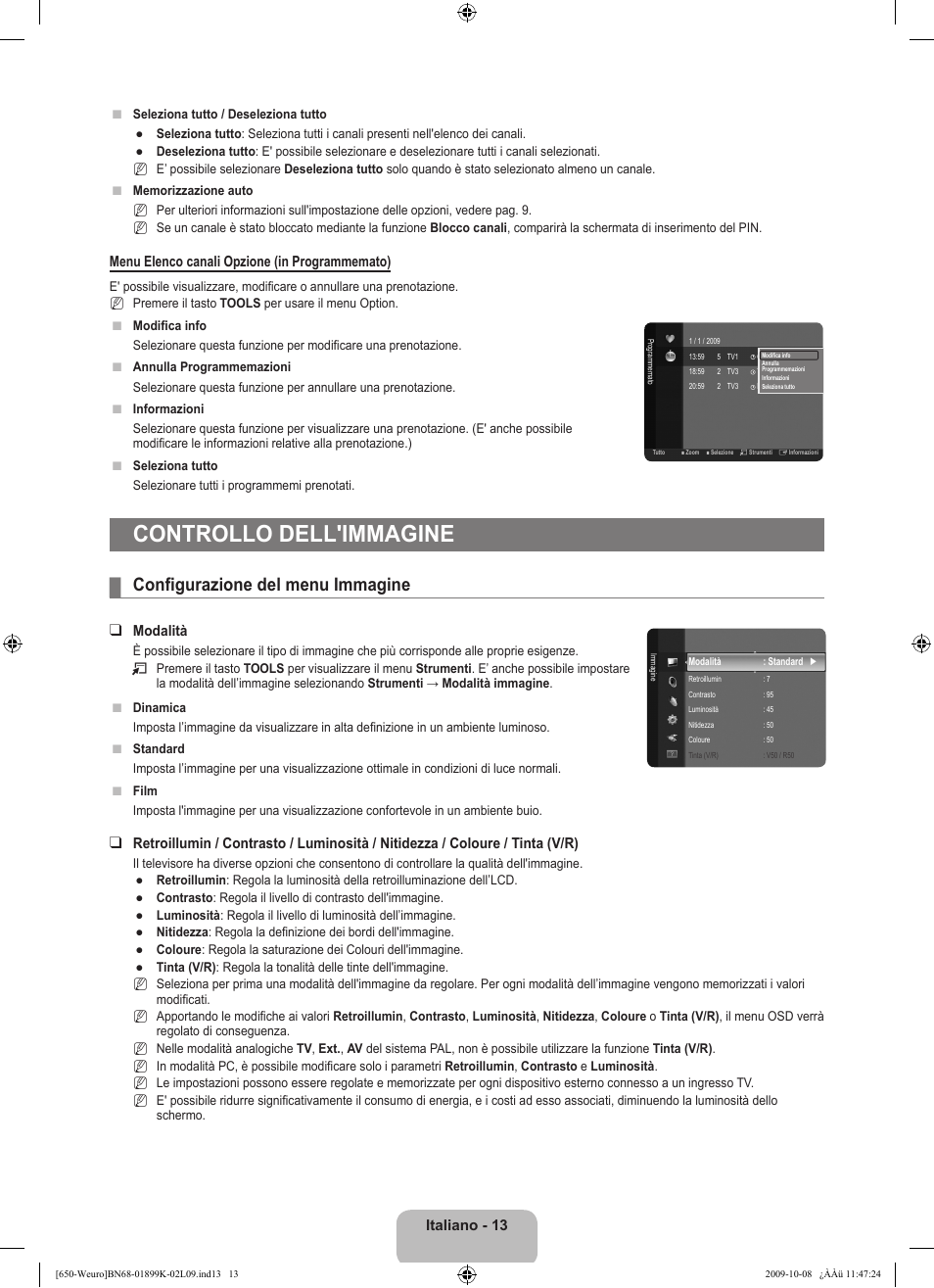 Controllo dell'immagine, Configurazione del menu immagine | Samsung LE19B650T6W User Manual | Page 143 / 296