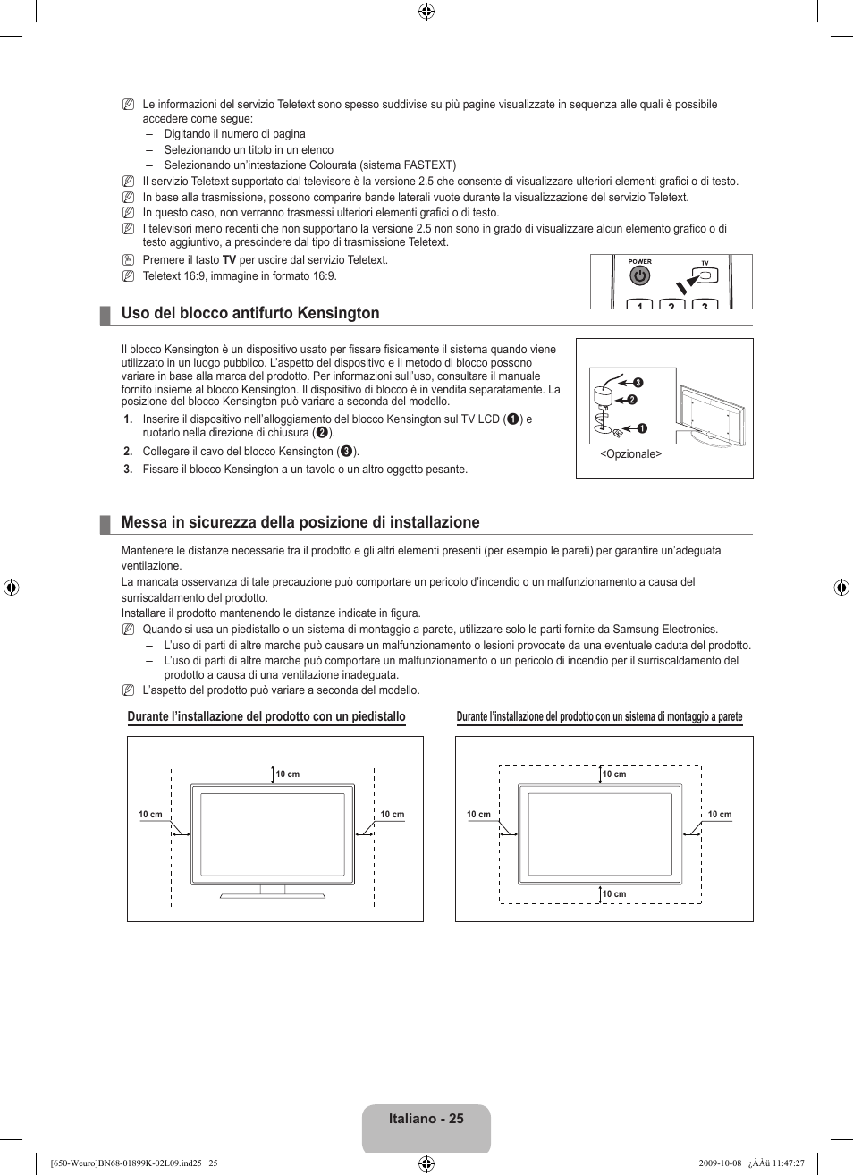 Uso del blocco antifurto kensington | Samsung LE19B650T6W User Manual | Page 155 / 296