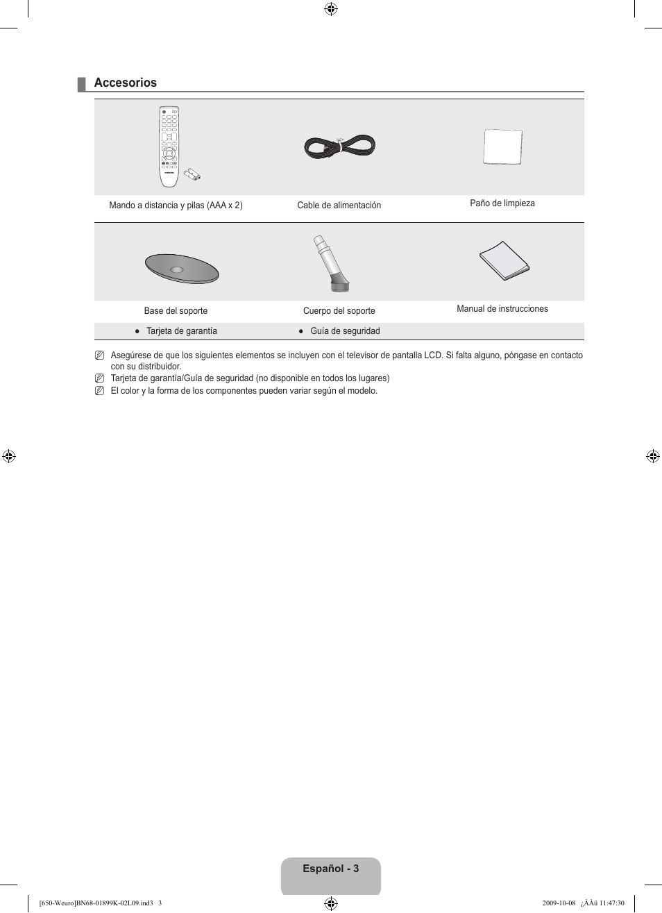 Accesorios | Samsung LE19B650T6W User Manual | Page 165 / 296