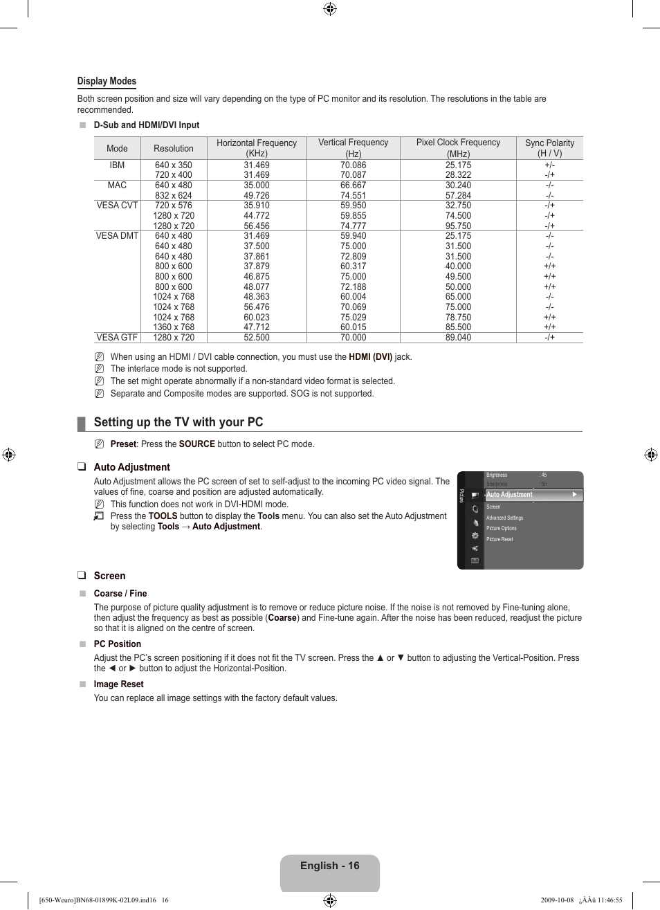 Setting up the tv with your pc | Samsung LE19B650T6W User Manual | Page 18 / 296