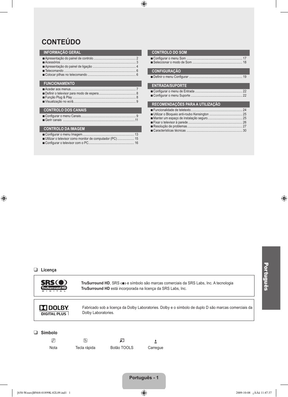 Conteúdo, Por tuguês | Samsung LE19B650T6W User Manual | Page 195 / 296