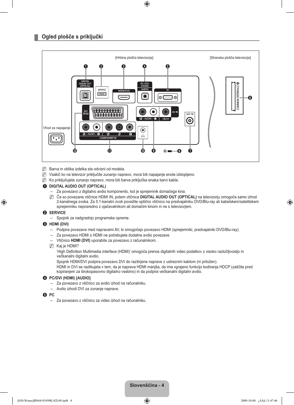 Ogled plošče s priključki | Samsung LE19B650T6W User Manual | Page 230 / 296