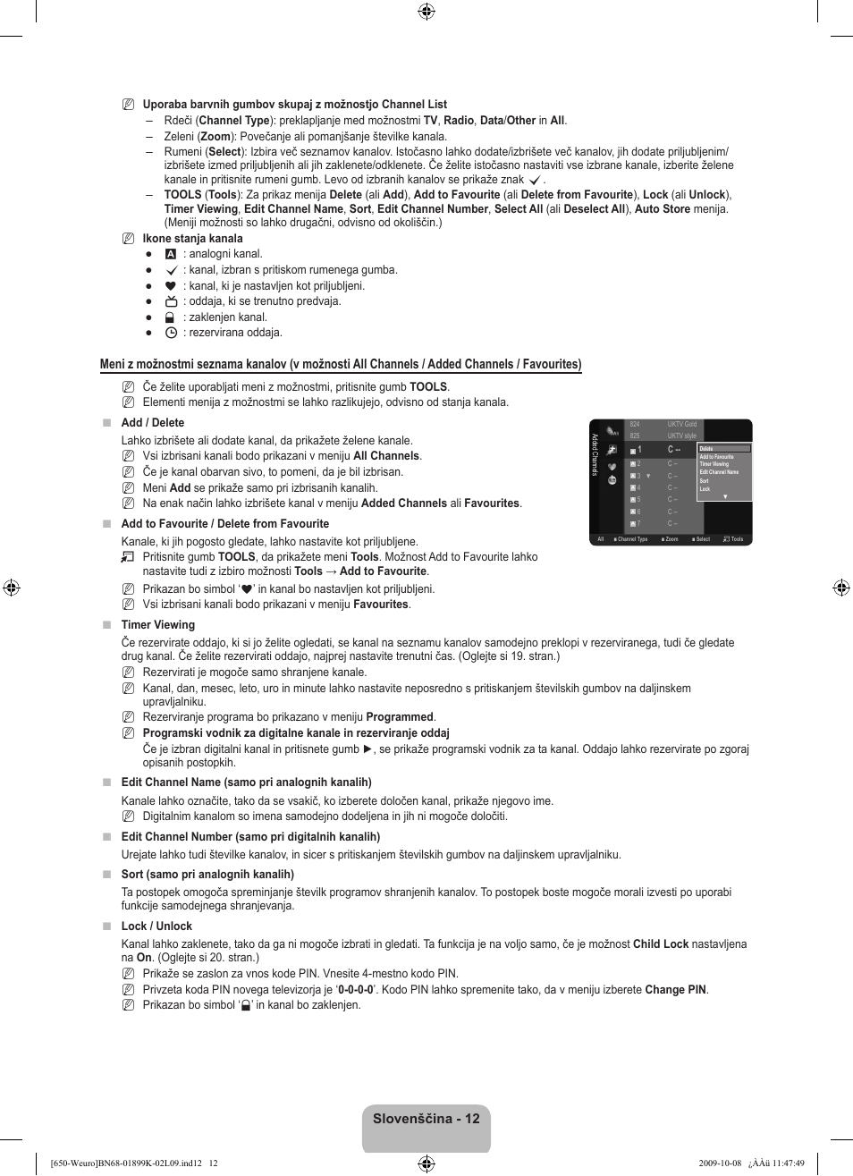 Slovenščina - 12 | Samsung LE19B650T6W User Manual | Page 238 / 296