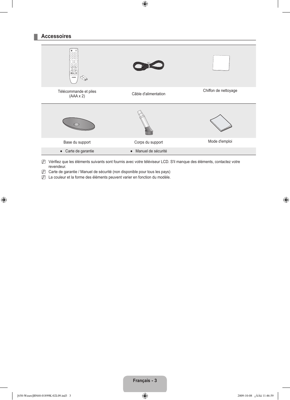 Accessoires | Samsung LE19B650T6W User Manual | Page 37 / 296