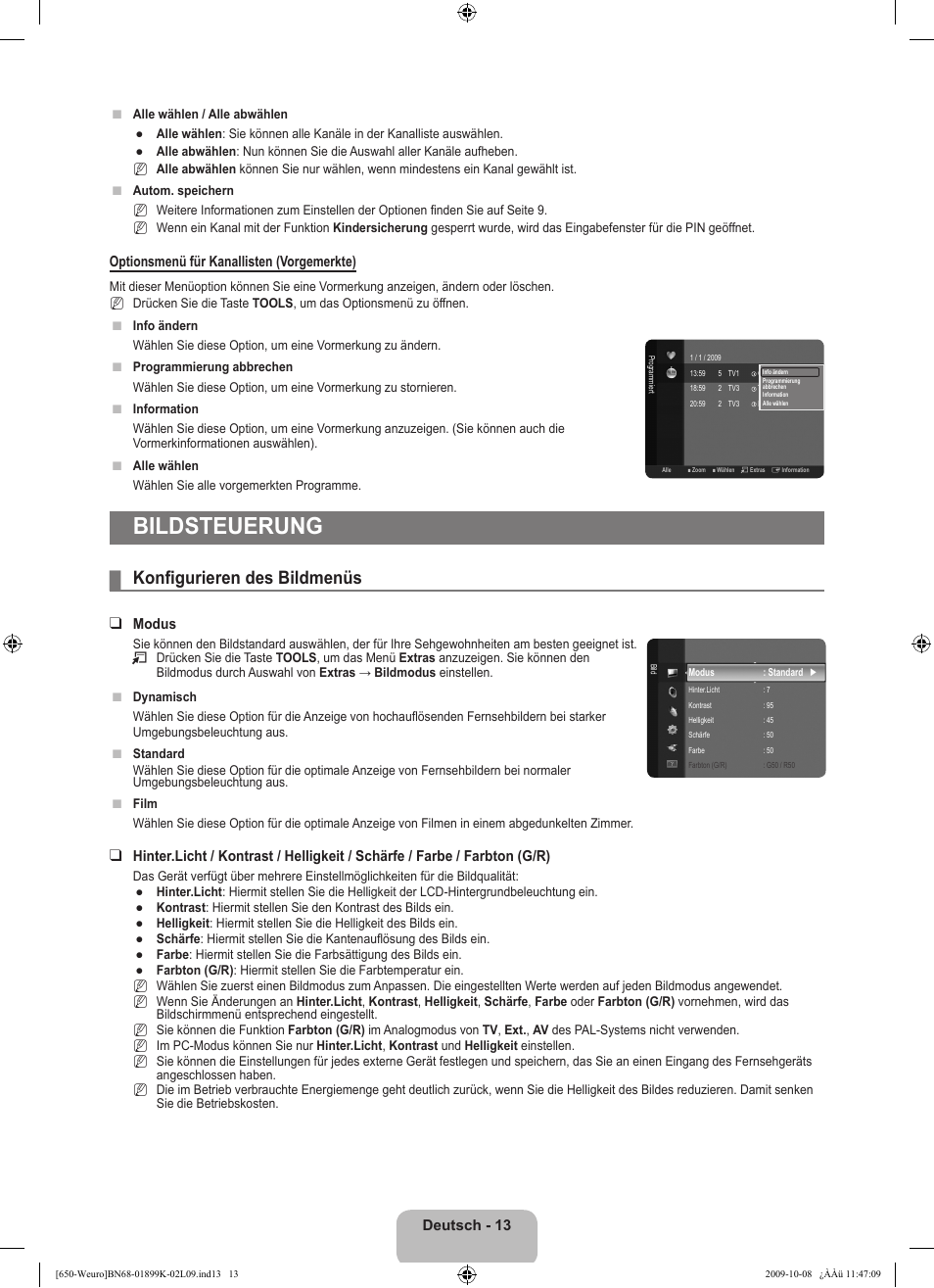 Bildsteuerung, Konfigurieren des bildmenüs | Samsung LE19B650T6W User Manual | Page 79 / 296