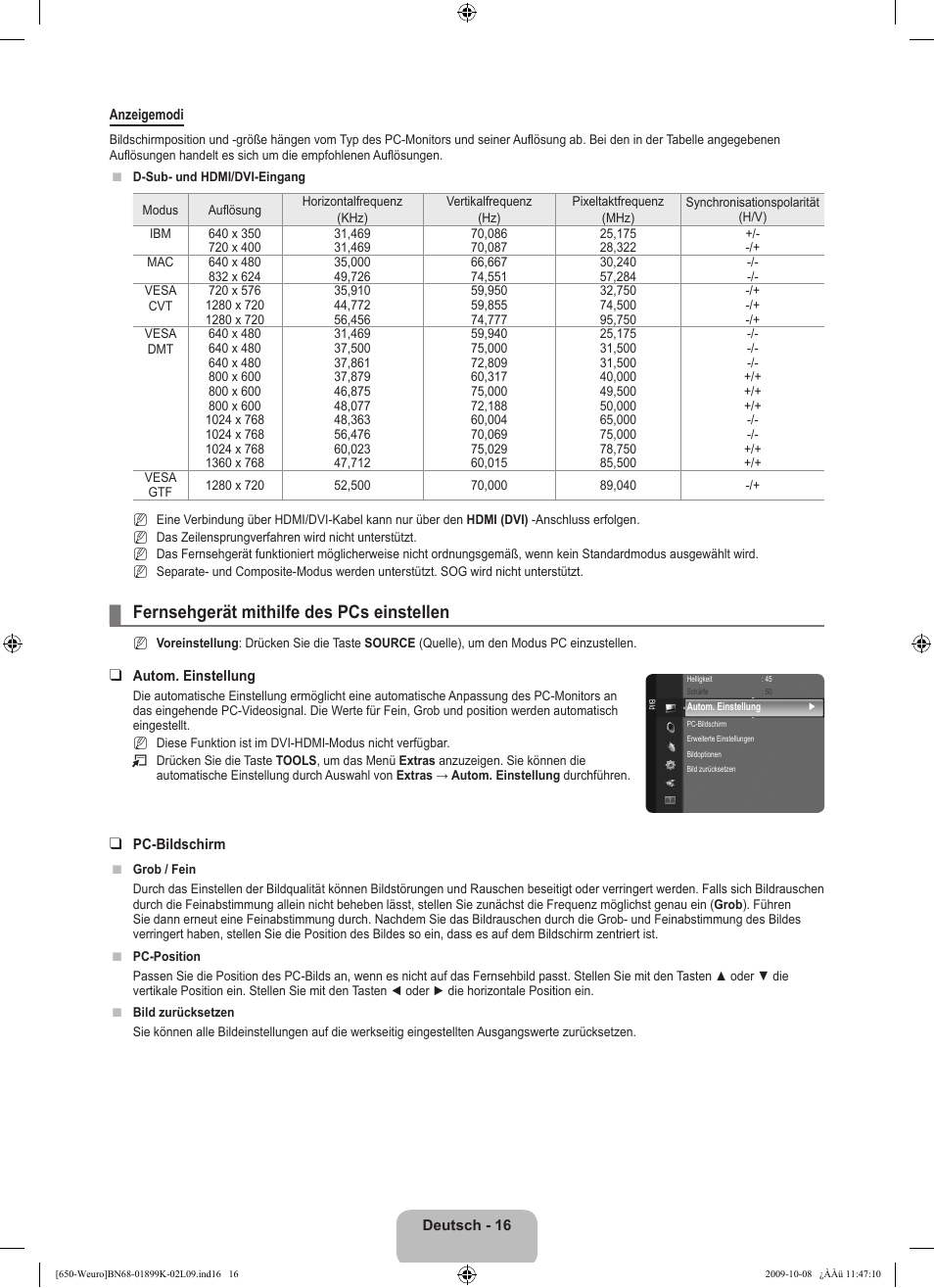 Fernsehgerät mithilfe des pcs einstellen | Samsung LE19B650T6W User Manual | Page 82 / 296