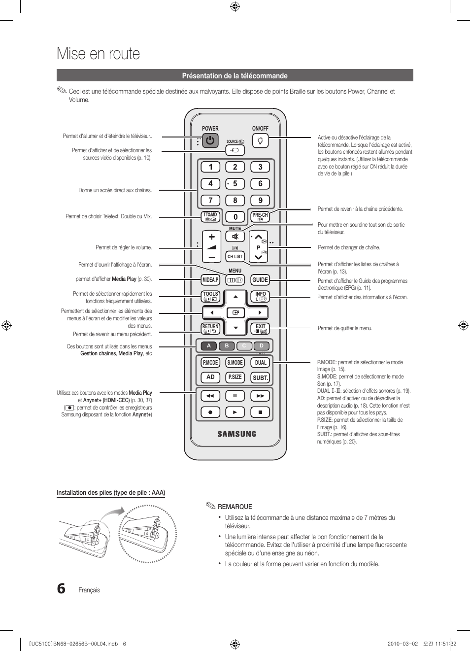 Mise en route | Samsung UE40C5100QW User Manual | Page 106 / 203