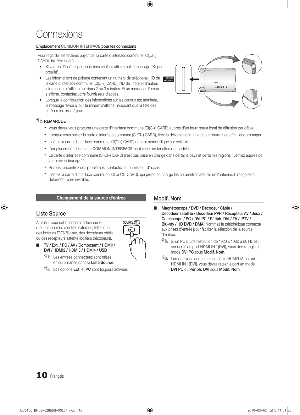 Connexions | Samsung UE40C5100QW User Manual | Page 110 / 203