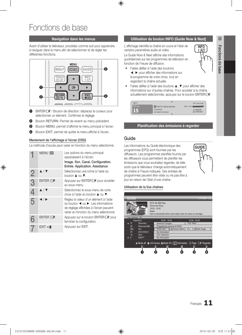 Fonctions de base, Guide | Samsung UE40C5100QW User Manual | Page 111 / 203