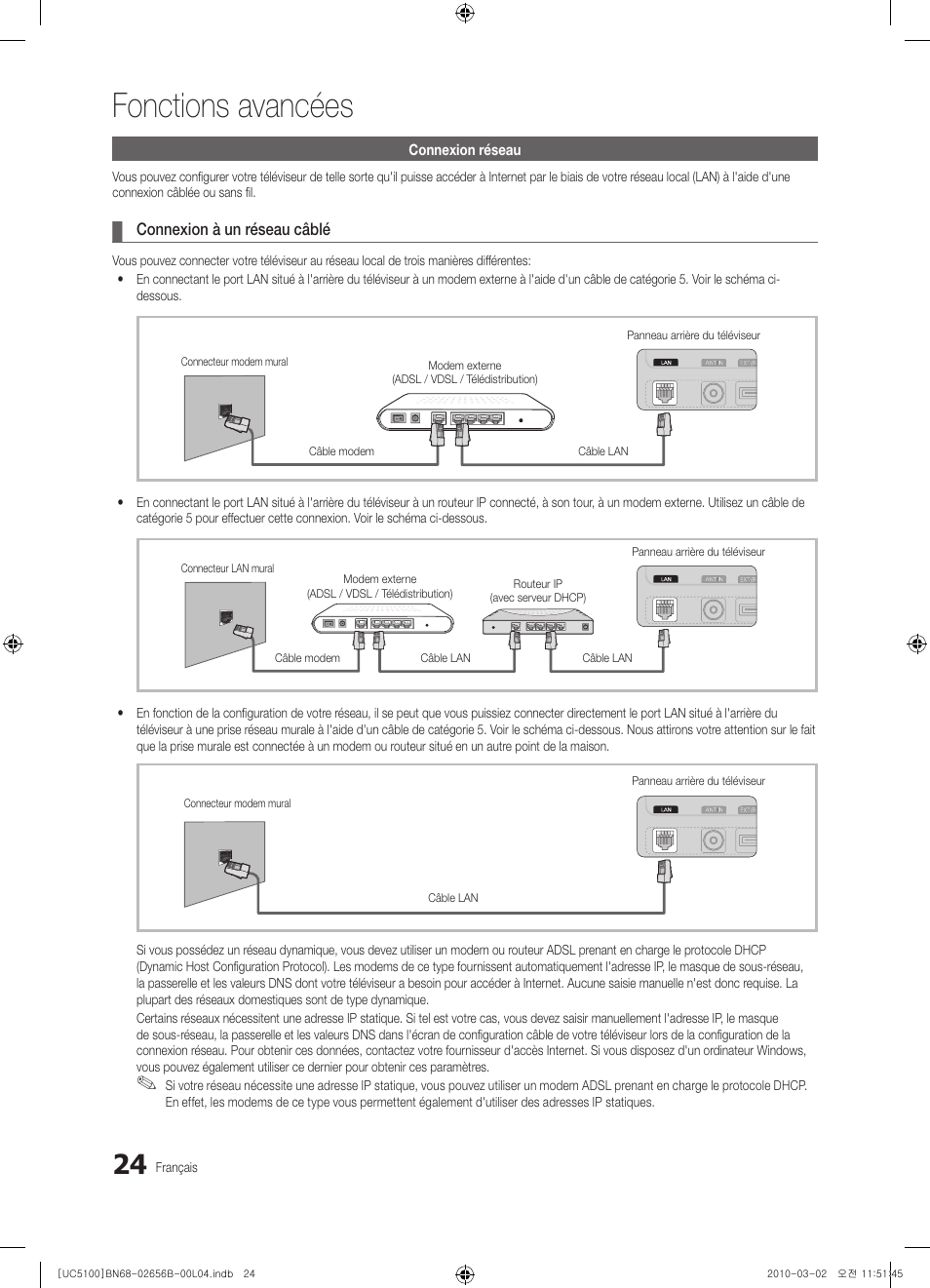 Fonctions avancées | Samsung UE40C5100QW User Manual | Page 124 / 203