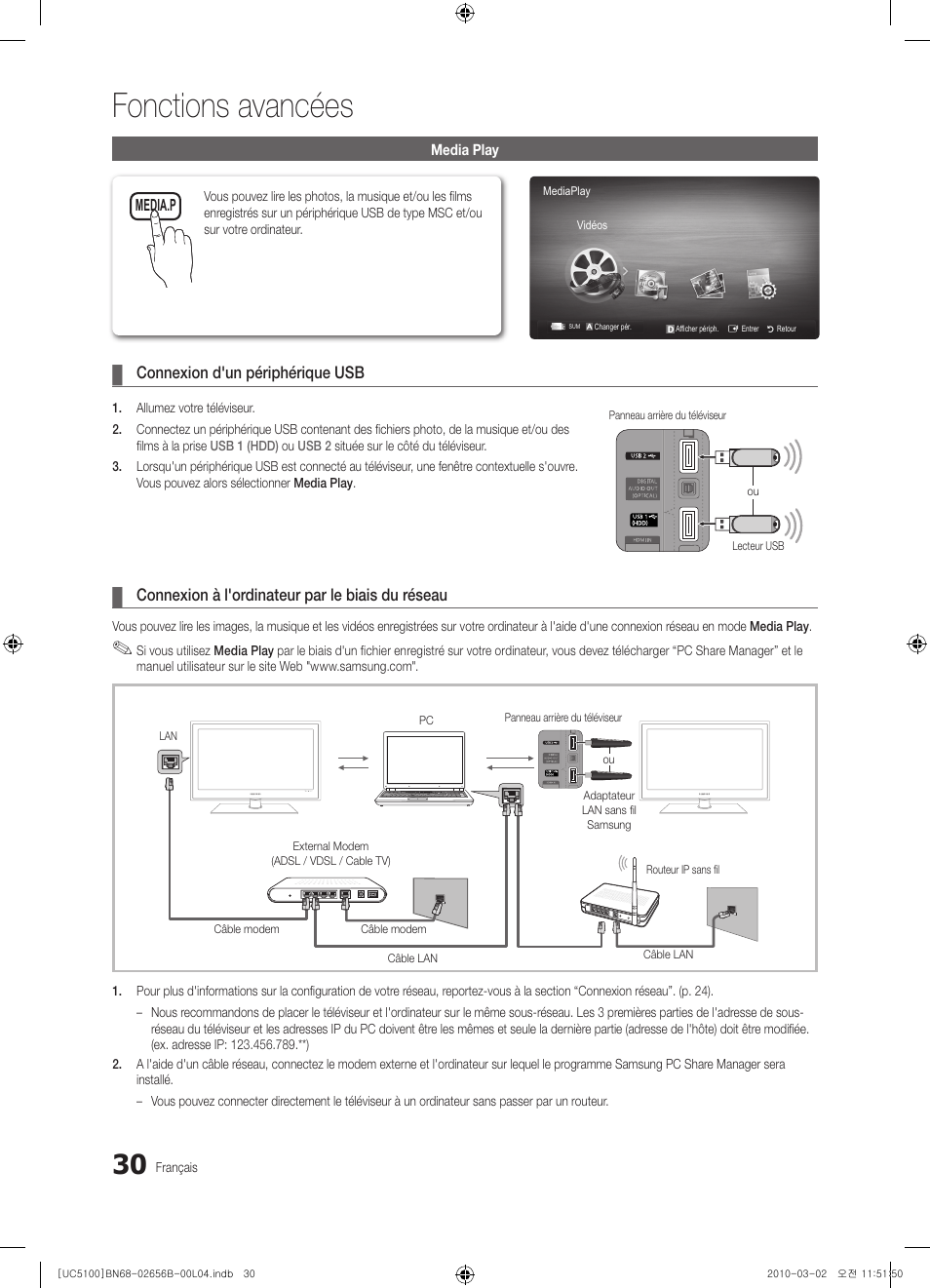 Fonctions avancées | Samsung UE40C5100QW User Manual | Page 130 / 203