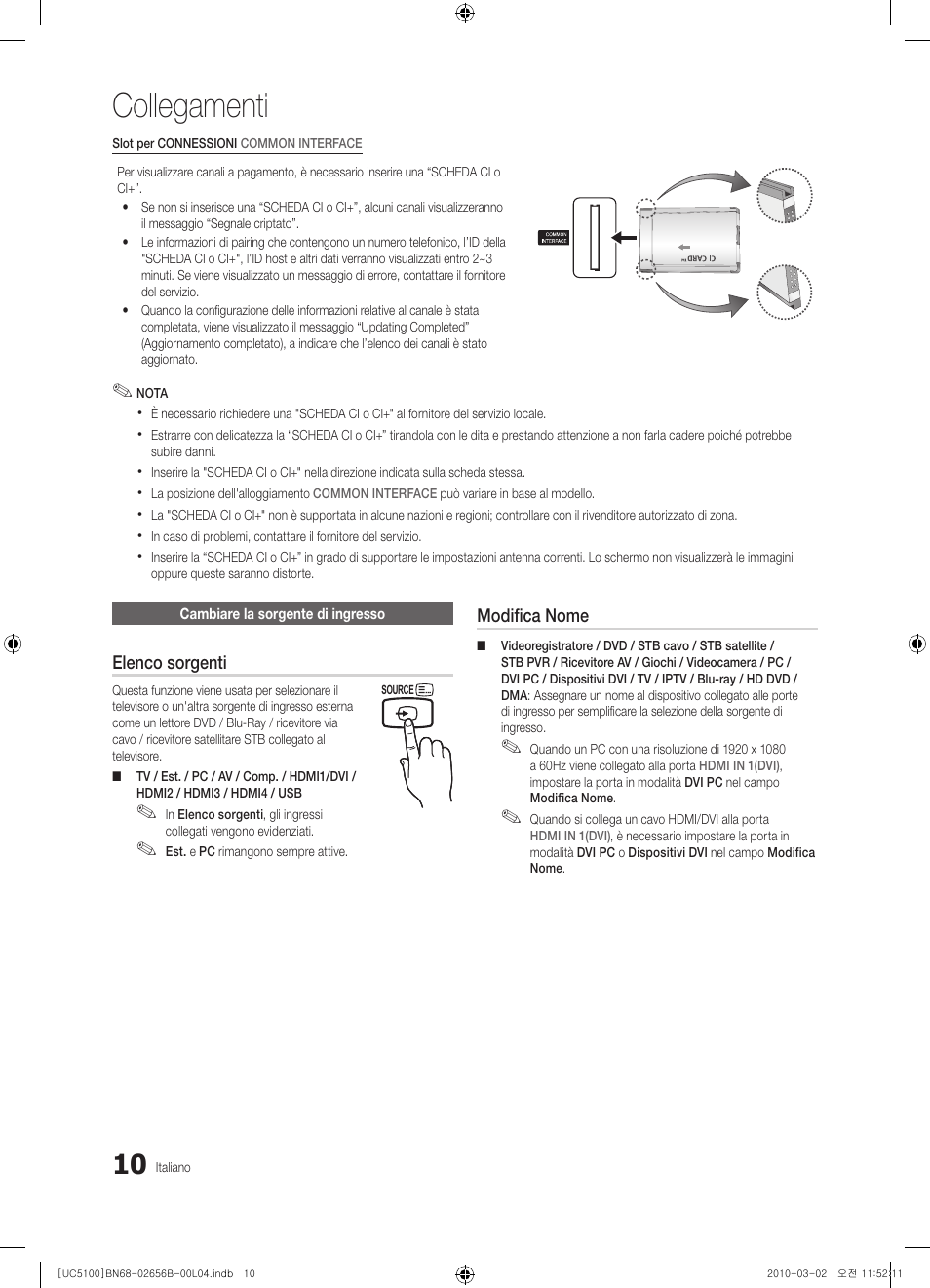 Collegamenti | Samsung UE40C5100QW User Manual | Page 160 / 203