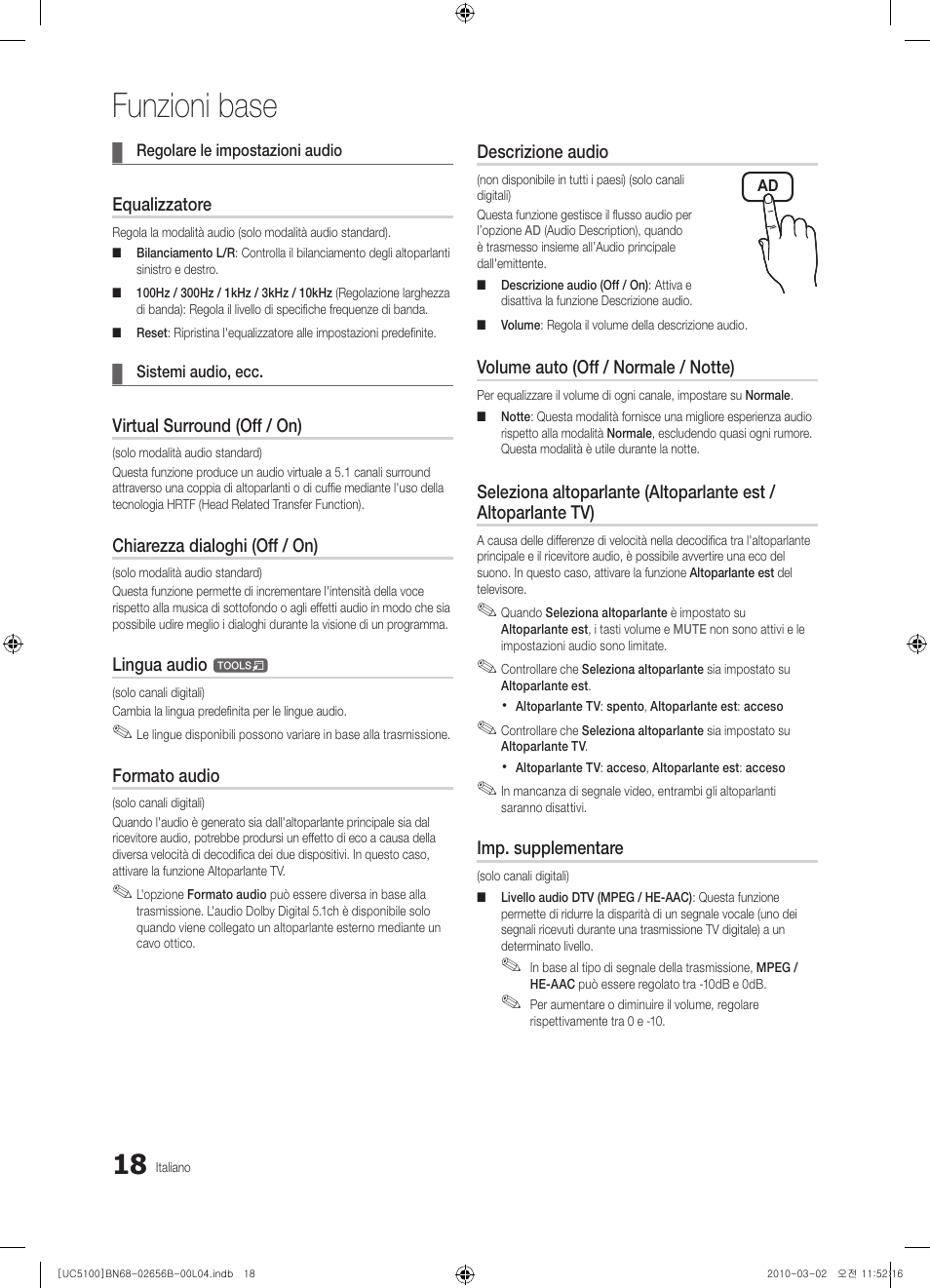 Funzioni base | Samsung UE40C5100QW User Manual | Page 168 / 203