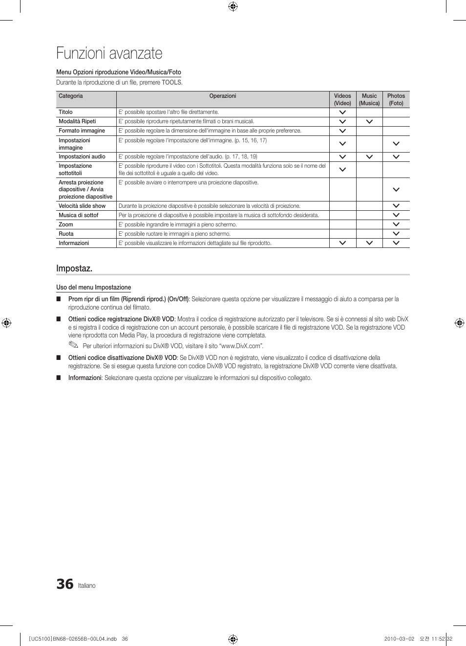 Funzioni avanzate, Impostaz | Samsung UE40C5100QW User Manual | Page 186 / 203