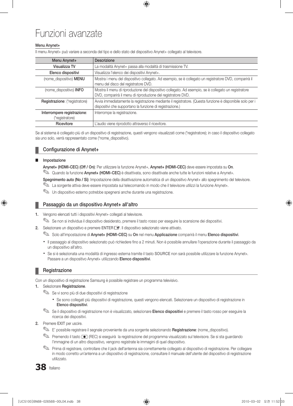 Funzioni avanzate | Samsung UE40C5100QW User Manual | Page 188 / 203