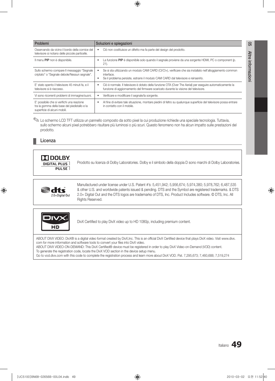 Licenza | Samsung UE40C5100QW User Manual | Page 199 / 203