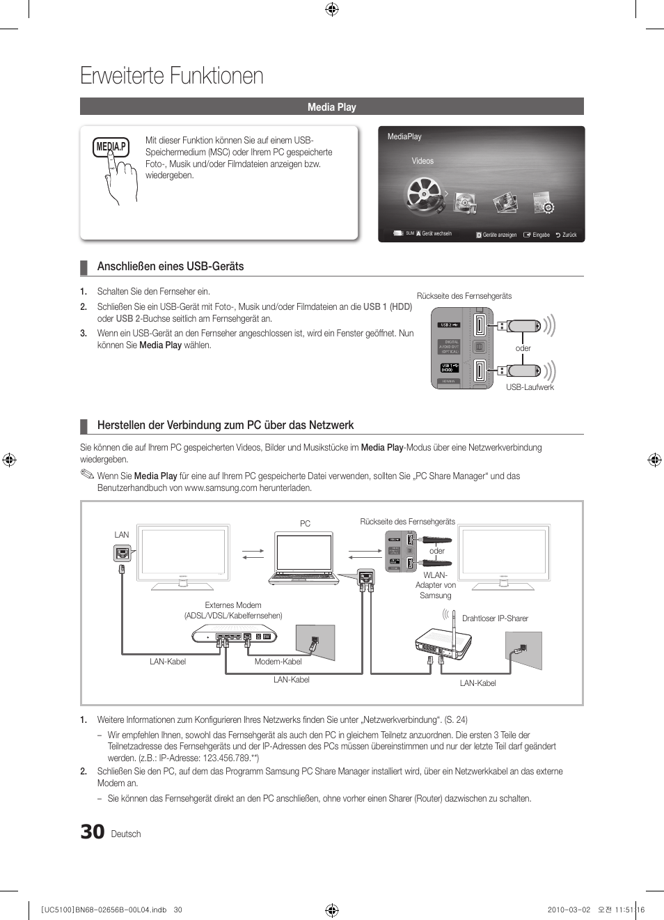 Erweiterte funktionen | Samsung UE40C5100QW User Manual | Page 80 / 203
