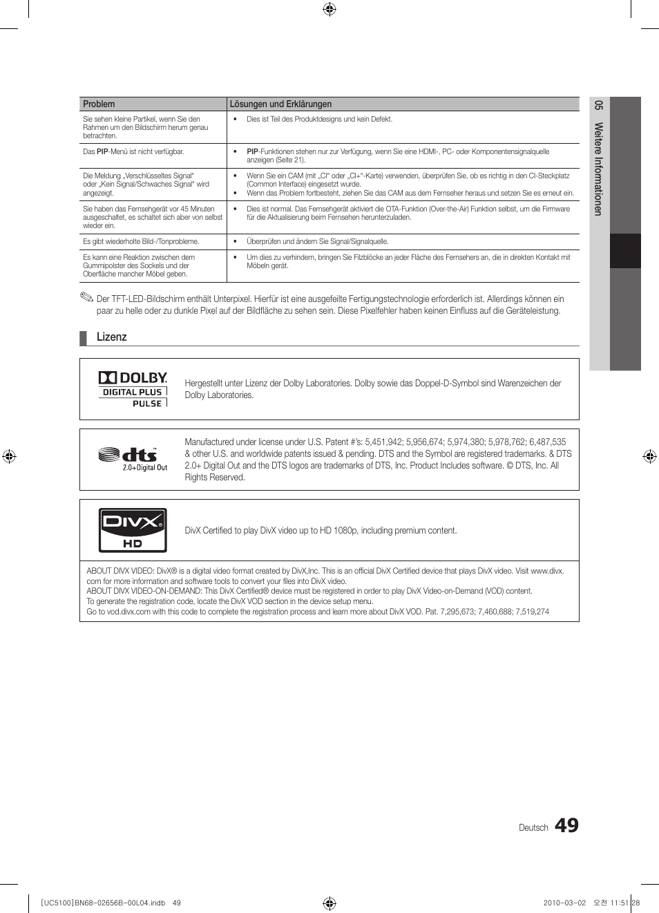 Lizenz | Samsung UE40C5100QW User Manual | Page 99 / 203