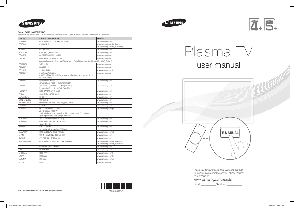 Samsung PS64F5000AK User Manual | 75 pages