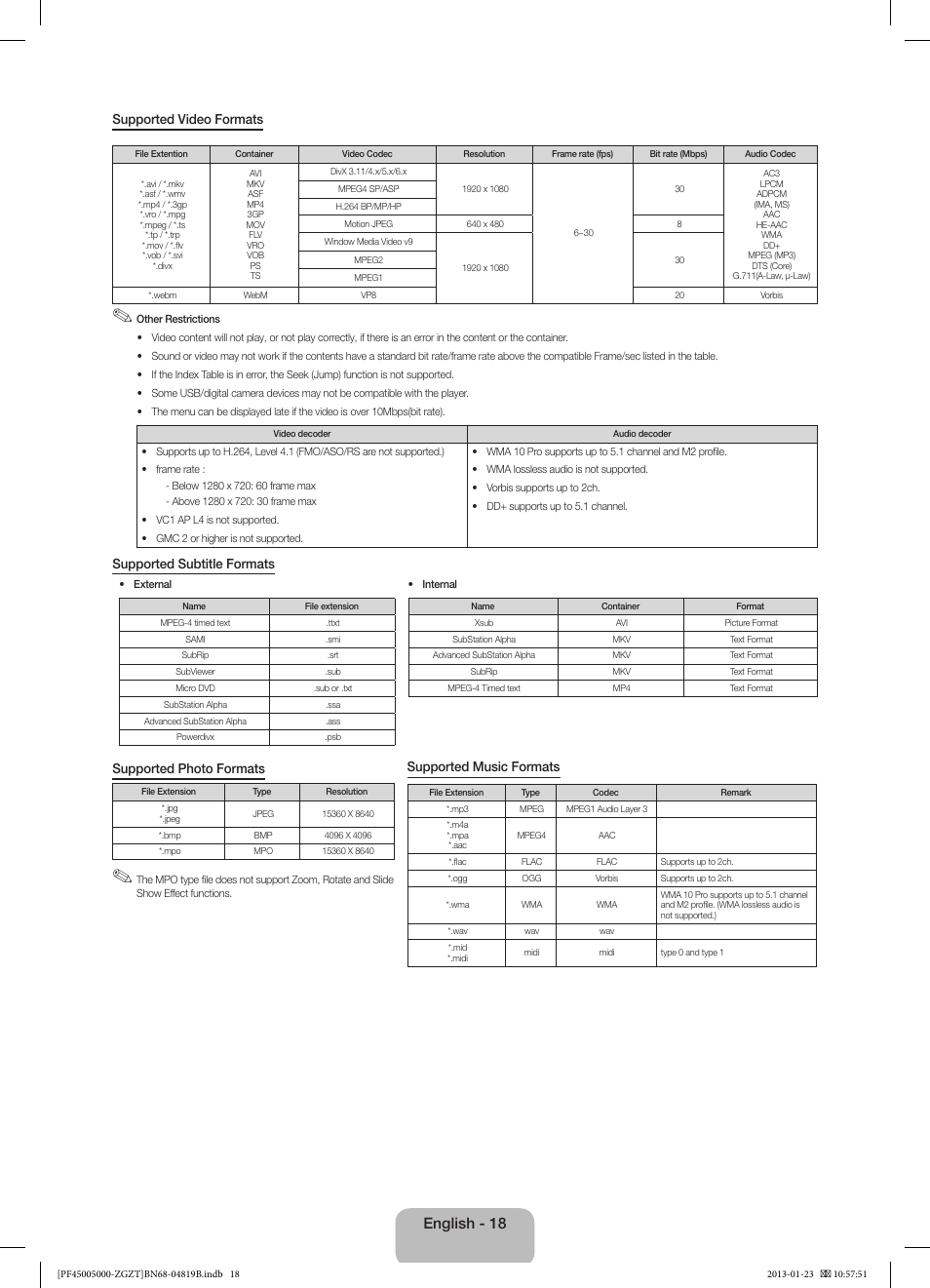 English - 18 | Samsung PS64F5000AK User Manual | Page 18 / 75